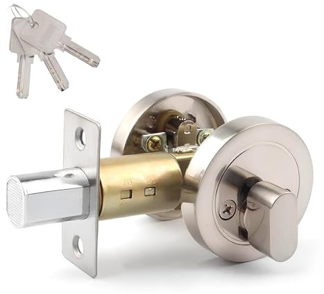 Zinc Alloy Single Cylinder Deadbolt Lock - Modern Invisible Door Lock for Bedroom, Front Entrance and Passage (35-50mm, Silver)