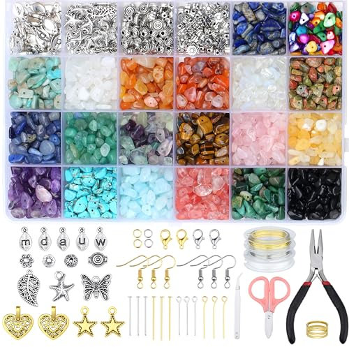 GUJOXILA Schmuck Selber Machen Set mit 20 Farben 1200 Kristalle Edelsteine Perlen für Ringe Ohrringe und Schmuckherstellung Geschenke zu Weihnachten für Familie und Freunde