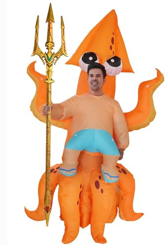 FUNFOCUS Aufblasbares Kostüm Erwachsene, Ganzkörper Aufblasbares Tintenfisch Kostüm Männer/Frauen, Lustiges Tintenfisch Aufblaskostüm Cosplay-Anzug für Halloween, Weihnachten, Karnevalspartys