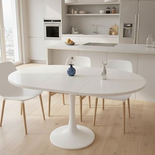 Lumivortex Esstisch Rund Ausziehbar, Küchentisch 100/140x100x75 cm, Esstisch Rund Weiß für 2-6 Personen, Esszimmertisch Ausziehbar für Multifunktionale Räume (Runden, Weiß)