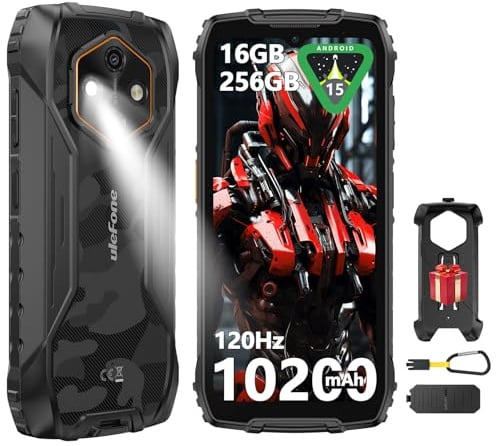 Ulefone RugKing 4 Pro Cellulare Android 15, 10200mAh Batteria AI Telefono Impermeabile 48MP+8MP 16GB+256GB/SD-2TB, Octa-Core Rugged Smartphone 6.56 120Hz/120LM Super Torcia/3-Slots/OTG/NFC/GPS Nero