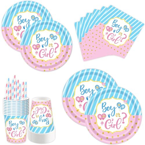 60 gender beer reveal party deko partygeschirr set , boy or girl Partyzubehör, Enthält Teller,baby servietten,Becher, Strohhalme,Geeignet für babyparty deko mädchen jungen, Gender Reveal Partys