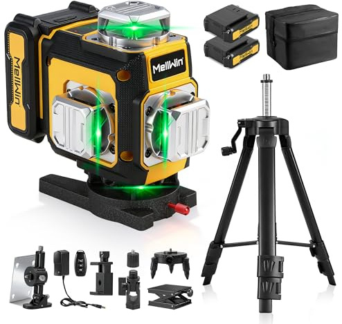 MELLWIN Laser Level with Tripod Self Leveling 2 Batteries LED Display Laser Level 4D 16 Lines Cross,APP/Remote Control,Pulse Mode,IP54 Vertical Line Hanging Tool for Home Renovation