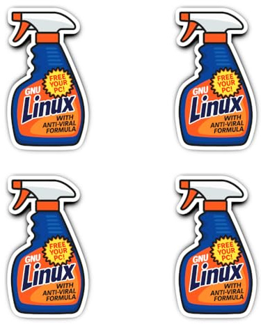 Laminierte Aufkleber: 75 mm, 4 Stück - GNU Linux Spray FREE YOUR PC Anti-Viral Sticker