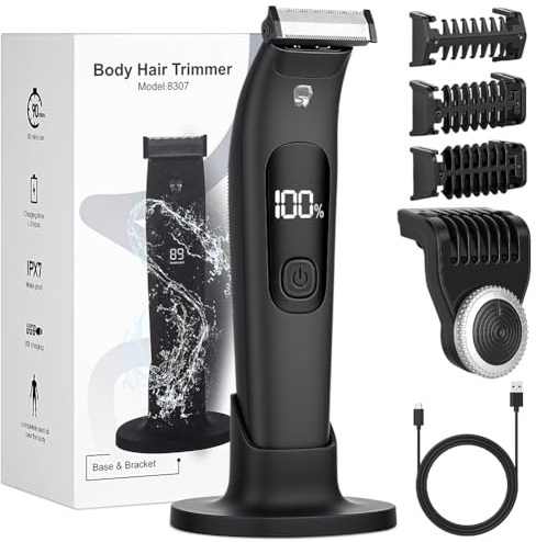 AOOTE Afeitadora Corporal Masculina,Afeitadora y Cortapelos Hombre con Luz LED,IPX7 Impermeable Depiladora Corporal en Seco y Húmedo,Rasuradora Hombre Recargable USB para Zona Intima,Axilas,Barba