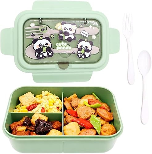 WFKKMEQ Panda Brotdose mit Fächern, Panda Lunch Bento Box Lunchbox Auslaufsichere Bento Boxen mit Besteck Frühstücksbox Vesperbox Brotzeitbox Brotbox Essensbox für Reise,Schule,Picknick
