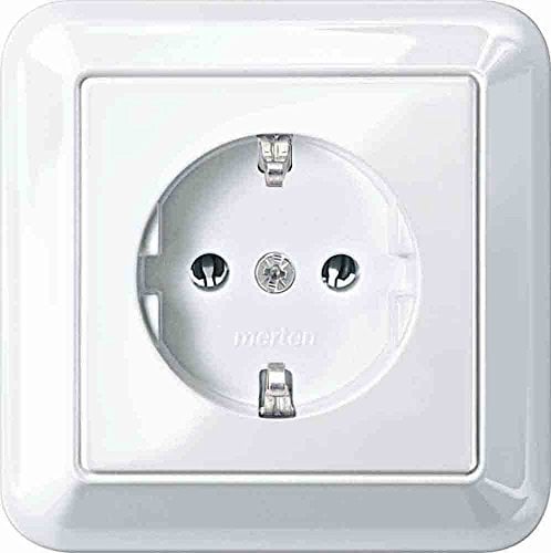 Merten MEG2301-1219 SCHUKO-Steckdose mit voller Abdeckplatte, STK, polarweiß glänzend, Atelier-M