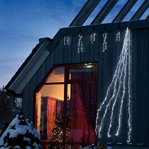 hellum LED Wasserfall mit 5 Strängen und 192 weiße LEDs, inklusive Funktionsregler und Trafo (<59 Lumen) 565430