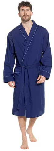 INSIGNIA Mens Plain Woven Summer Cotton Poly Kimono Wrap Dressing Gown Robe (x-large, navy)