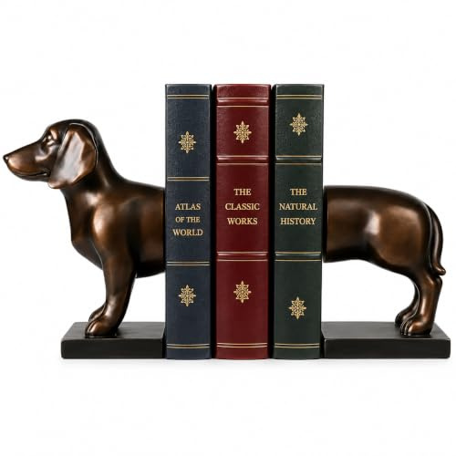 confortable H 30,5 cm Longueur 22,9 cm Hauteur Lot de 2 serre-livres en forme de chien Teckel Art Serre-livres, 1 paire, solide, poids lourds, EN CUIVRE