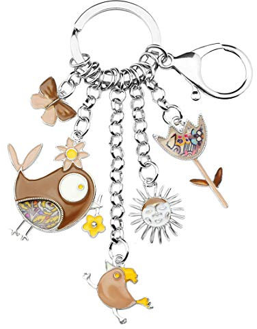 BONSNY Émail Alliage de Zinc Mignon Oiseaux Fleur Papillon Porte-Clés Bijoux pour Sac À Main des Femmes Clés de Voiture Accessoires Porte-Monnaie (Marron)