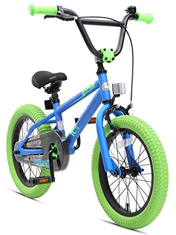 BIKESTAR Kinderfahrrad für Mädchen und Jungen ab 4-5 Jahre | 16 Zoll Kinderrad Kinder BMX Freestyle | Fahrrad für Kinder Blau & Grün | Risikofrei Testen