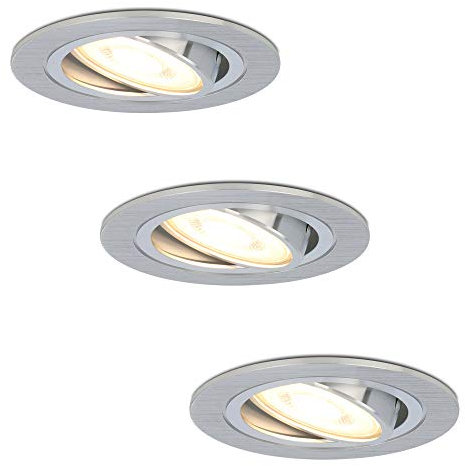 HOFTRONIC - 3er Chandler - LED Einbaustrahler 230V Schwenkbar Edelstahl - GU10 2700K Warmweiß - 5 Watt 400lm - Deckenspots für Wohnzimmer, Schlafzimmer und Flur