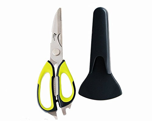 Forbici da cucina multifunzione, staccabili in acciaio inox resistente, forbici da cucina 7-in-1 con supporto magnetico, per tagliare pollame, carne, ossa, verdure, frutta e frutti di mare Black Green