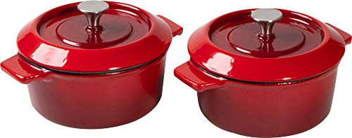 Woll Iron Mini-Kasserolle mit Deckel 2er Set - Induktiv -, Ø 10 cm, 5 cm hoch, 0,3l - Geeignet für alle Herdarten, Eisenguss, backofenfest bis zu 250°, rot