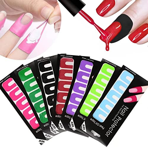 Kalolary Nail Polish Peel off Sticker Tape, 14 Sheets 140 Piece Nail Polish Protector U-Shape Tape for Nail Art Painting, Soft Nail Art Protector Spill-proof Stickers Stamping Manicure Tool