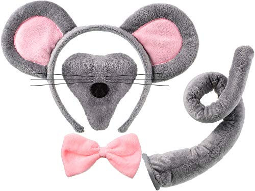 Animal Costume Set Mouse Ears Nose Tail and Bow Tie Animal Fancy Dress Costume Kit Accessories for Kids' Halloween Party, Halloween Celebrations, Costume Parties, Dress up Play