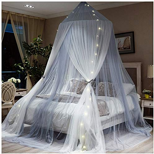 Hängende Decke Moskitonetz Prinzessin Bett Baldachin Runde Betthimmel Fliegennetz Insektennetz Großes Bodenlanges Vorhangnetz für Doppelbett Einzel-Bett Grau Weiß(Höhe:2.7M)