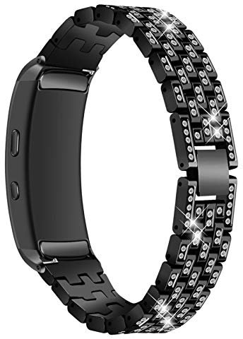 MVRYCE Gear Fit2 Pro Smart Armband, Edelstahl Uhrenarmband Bling Strass Ersatz Schmuck Armband Verstellbare Metallglieder Armbänder Kompatibel mit Samsung Gear Fit 2 /Gear Fit 2 Pro (A02)
