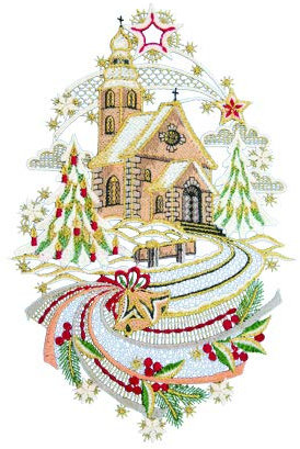 Plauener Spitze Fensterbild Weihnachtskirche farbig 21 x 32 cm Fensterdeko Fensterschmuck Bilder Handarbeit Deko Fenster