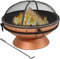 Marco Paul Große runde Kupfer-Feuerstelle und Grill mit Grill, Griffen und Funkenschutz, Metallbrenner, für den Außenbereich, Garten, Holzofen