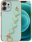 Qokey Compatible with iPhone 11 Case 6.1 inch Luxury Plating Soft TPU Case with Love Heart Chain Bracelet Strap Shiny Cute Pretty Protective Phone Cover for Women Grils Mint Green