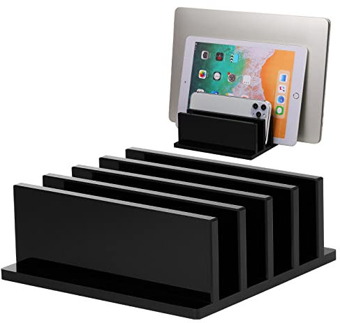Frienda 1 Piece 4-Compartment Acrylic Vertical Laptop Stand, Can Accommodate with a Thickness of Less Than 2 cm, Fits Most Laptop (Black)