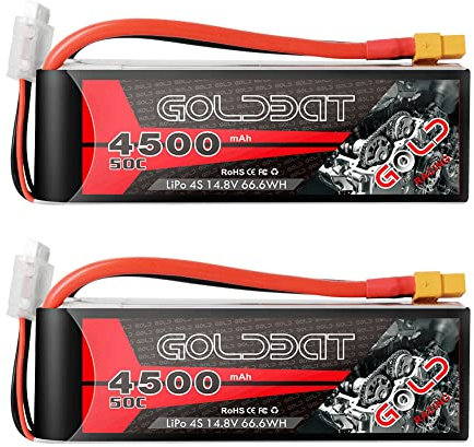 GOLDBAT 14.8V 50C 4500mAh 4S Lipo Akku mit Deans und XT60 Stecker für RC Flugzeug Quadcopter Drohne Hubschrauber Boot RC Auto Truck Racing Modelle (2 Stück)