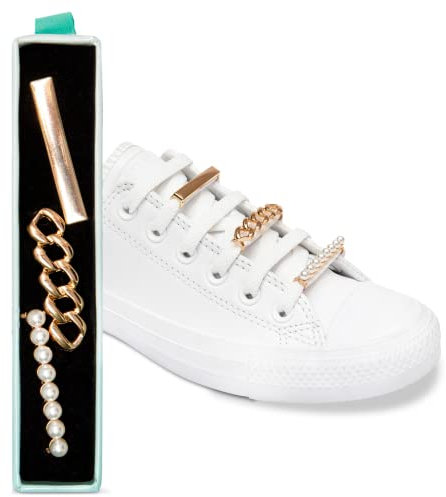 leazy Bling - Schuhschmuck für Sneakers, Freizeitschuhe – Schuh Schmuck Clips in Gold oder Silber mit Strassteinen, Perlen - Schnürsenkel Anhänger für Mädchen und Damen