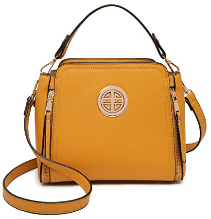 Miss Lulu Umhängetasche Damen Schultertasche Handtasche Crossbody Taschen Henkeltasche Mädchen PU Leder Top Griff Tasche(Gelb)