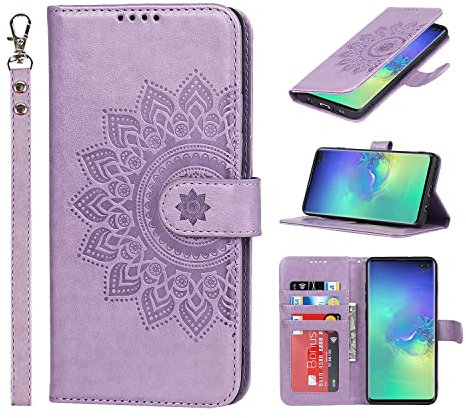 ELTEKER Handyhülle für Samsung Galaxy S10 Hülle, Klapphülle Lederhülle mit Kartenfäch Handytasche Schutzhülle für Samsung Galaxy S10, Violett