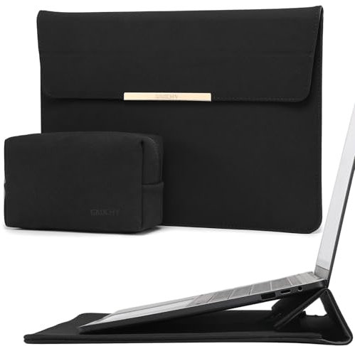 GAOCHY 13 Zoll Laptophülle Tasche mit Standfunktion Kompatibel mit MacBook Air 13 M3/A3113 M2/A2681 M1/A2337, MacBook Pro 13 M2/M1 Pro/Max, XPS 13, 13 Surface Pro, mit Zubehörtasche, Schwarz