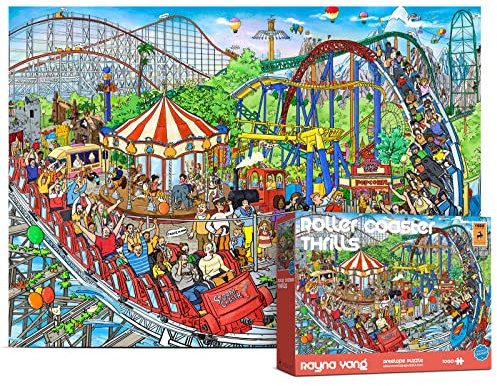 ANTELOPE - Roller Coaster Puzzle Theme Park - 1000 Piece Cardstock Jigsaw Puzzle, Modern Style, Flat Free Package, 29.5 x 20.5 inches, 8 Years and Up