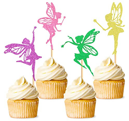 24 Stück Fee Cupcake Topper Blumen Fee Kuchen Topper Picks Mädchen Kuchen Topper Dekoration Feen Geburtstag Kuchen Topper Cupcake Topper für Kindergeburtstag Party Babyparty Dekoration