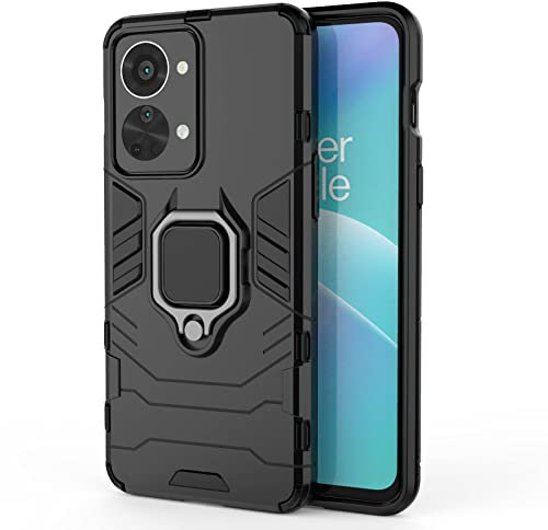 GOKEN Hülle für OnePlus Nord 2T 5G, Schutzhülle TPU/PC Handyhülle mit 360 Grad Drehung Fingerring Ständer, Stoßfest Bumper Armor Case Hybrid Cover, Schwarz