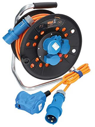 KALLE DAS KABEL Kabeltrommel Camping CEE-Campingkabeltrommel Wohnmobil-Kabeltrommel H07BQ-F 3G 2,5mm² EXTREME SIGNAL 25 Meter Kabeltrommel + Anschlussleitung mit Winkelkupplung 1,5m
