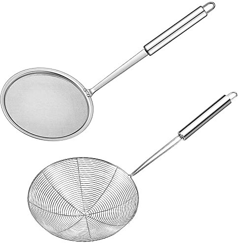 Aiareozy 2 Pièces Cuillere Ecumoire Inox, Araignée Cuisine, Cuillère Écumoire, Passoire Écumoire en Acier Inoxydable, Cuillère Ajourée pour Cuisson Aliments, Pâtes, Spaghetti, Nouilles