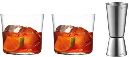 Topkapi Bar & Lounge 251.150 Negroni - Set di 2 bicchieri da cocktail Falco, per Negroni, 295 ml, vetro di cristallo senza piombo, con doppio giigger per mescolare