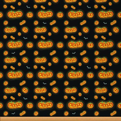 Kürbislaterne Möbelstoff Halloween Dekostoff Fledermaus Gothic Gruseliger Polsterstoff Horror Alptraum Thema Wasserdichter Draussen Stoff Gelb Schwarz 920 x 150 (HxB)
