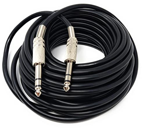 DRUT 10m 6.35mm Male to 6.35mm Male Stereo Audio Cable, 1/4 TRS Connectors For Professional Music Instruments & Home Audio 33ft Black Nickel Connectors