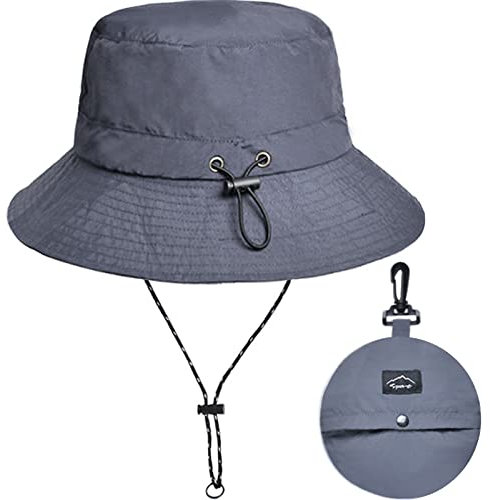 Malaxlx Grau Fischerhut Sonnenhut für Damen Herren Wasserdicht Bucket Hat Anglerhut Regenhut Sommerhut UV Schutz Strandhut Verstellbare Safari Boonie Hut