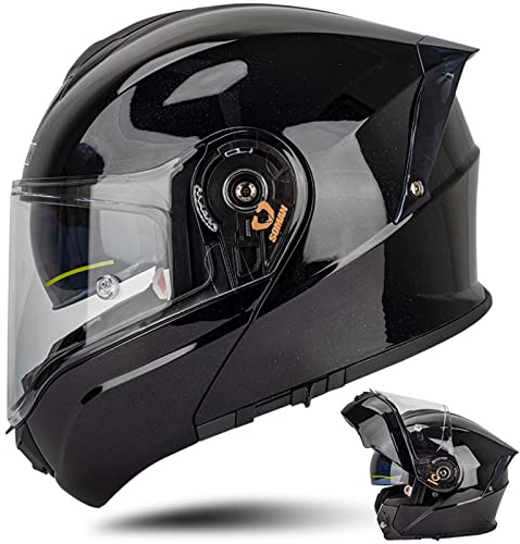 WYXAXNM Casque Moto Homme Femme Casque Moto Modulable avec Double Visière Dot/ECE Homologué Casques de Moto Intégral Casque de Scooter, Brillant Noir-4XL(67~68cm)