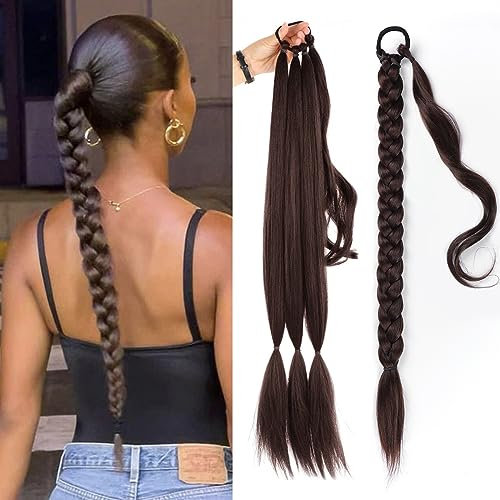 EMMOR Lange geflochtene Pferdeschwanzverlängerung mit glattem Haar,Wicklung um den Pferdeschwanz mit Haarverlängerungen,weich und gesund,für Frauen und Mädchen im täglichen Gebrauch.(Braun)