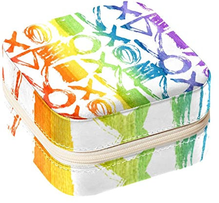 KQNZT Schmuck-Organizer-Box, kleine Schmuckaufbewahrung aus Pu-Leder für Ohrringe, Ringe, Halsketten, Armbänder,Friedensregenbogen Xoxo Liebe ist Liebe