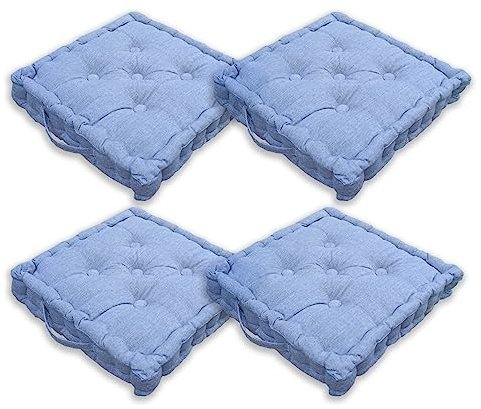 Home Tresor - Cuscini per Sedie 40x40x8cm da Interno Esterno| Set 2/4 Coprisedia Cuscino Trapuntato Sedia Cucina, Divano, Giardino, da Pavimento con Imbottitura Spessa 8 cm con Maniglie (Bluette, 4)
