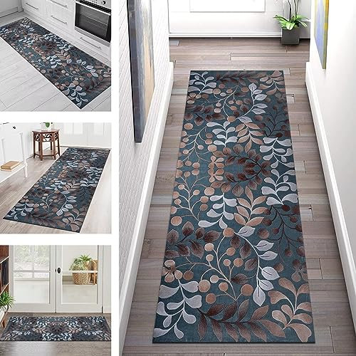 Teppich Läufer Lang Flur Küche rutschfest waschbar Korridor Tepiche Küchenläufer 70X140CM Blumen 3D Teppichläufer Matte Meterware Kücheteppich für Schlafzimmer Wohnzimmer Flurmatten Breit 40-120cm
