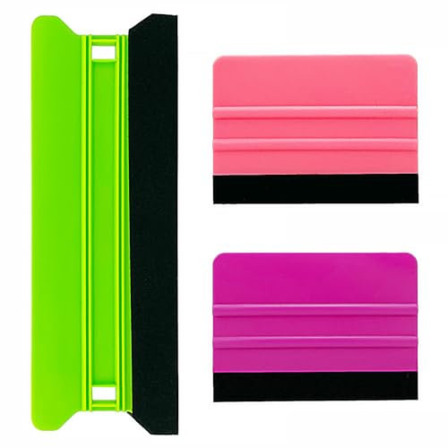 Umaki 21cm Large Plastic Vinyl Wrap Tools Wallpaper Smoother, Felt Edge Squeegee Non Scratch, With 10cm Decal Applicator Window Tint Tool, for Remove Air Bubbles, 3pack