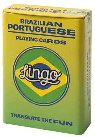 Playing Cards in Tin Box | Sturdy Travel Case | Language Learning Game Set with Useful Phrases | Fun Visual Flashcard Deck to Increase Vocabulary and Pronunciation Skills (Brazilian)