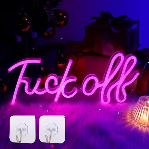 ENUOLI Fuck Off Neon Signs - Pink LED Neon Wall Light USB/Battery Powered Night Lights for Home Bedroom Bar Pub Club Party Man Cave Game Room Decorations