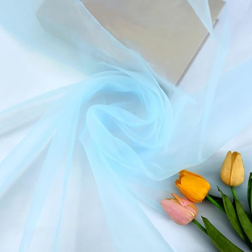 100cm×150cm Stoff aus Organza,Tüllstoff Tüll Meterware Tüll Dekostoff Tulle Fabric für Nähen DIY Basteln Kleidung Hochzeitskleider Party Geburtstag Hochzeit Hintergrunddekoration,Hellblau